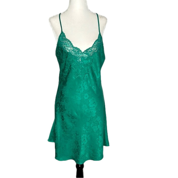 VICTORIA'S Secret Chemise Green Damask Slip Negligee - Picture 1 of 8